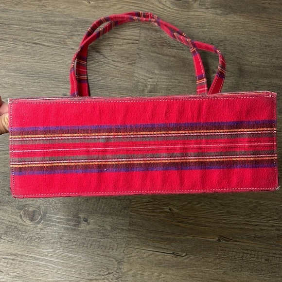 Vintage Kate Spade Striped Red Flannel Hand Bag Purse - Picture 8 of 12